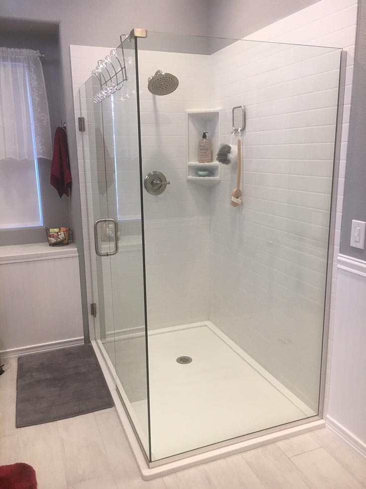 custom low profile cultured granite corner shower pan