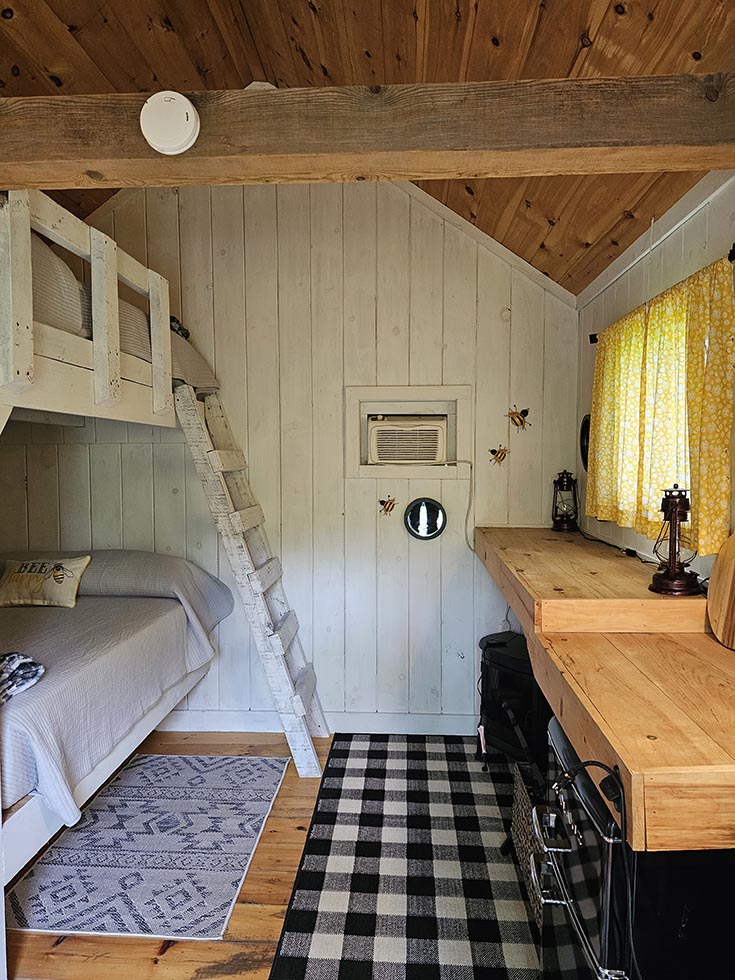 Accomodations Option 2 bed and counters in riverfront glamping cabin | Innovate Building Solution | Glamping Camping | Glamping Airbnb