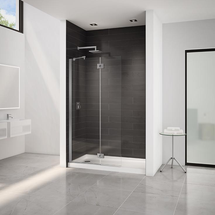 Hot 13 walk in pivoting glass shower door brushed nickel | Innovate Building Solutions | Bathroom Remodeling Ideas | Bathroom Design