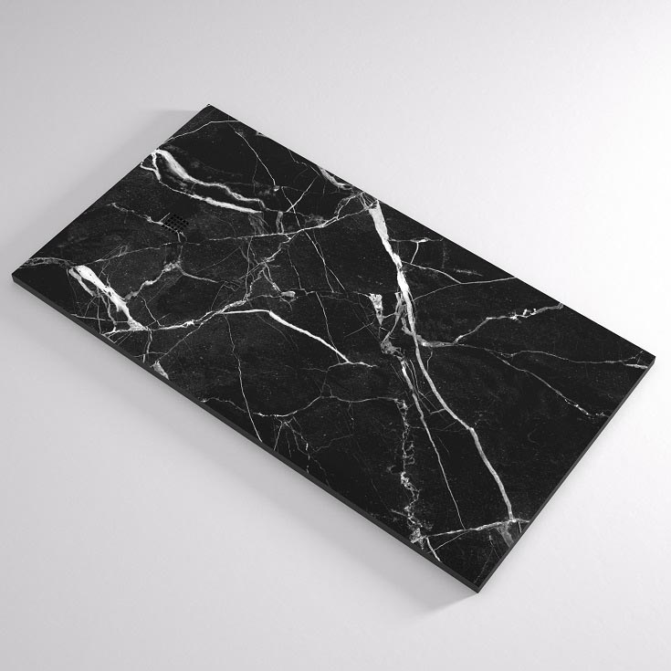 Solution 2 shower pan textured anti-slip bottom | Innovate Building Solutions | Shower Pan white marble | Black Marble Design