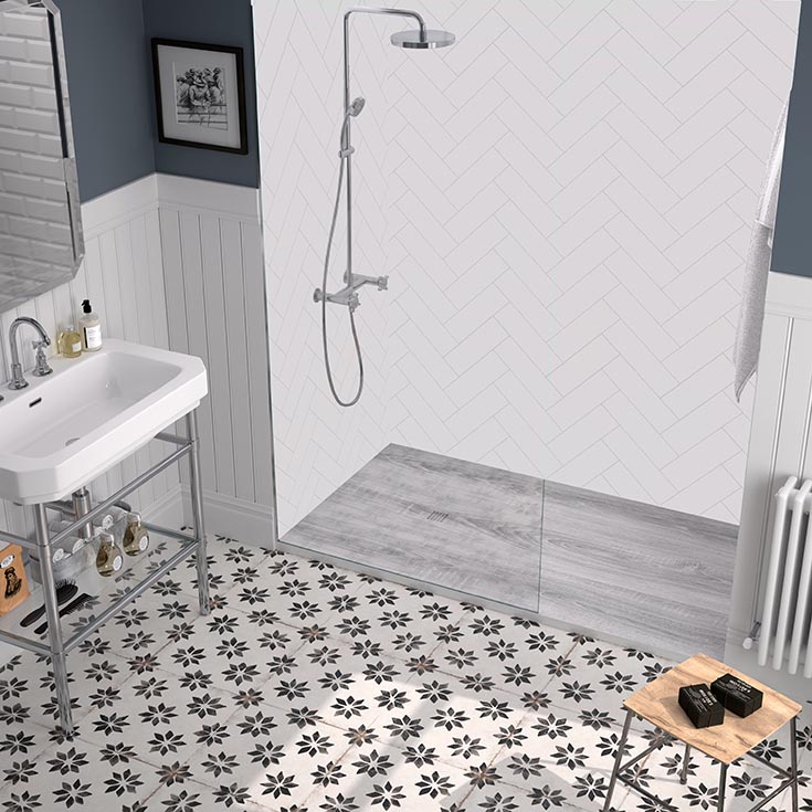Solution 5 driftwood pattern low profile shower pan | Innovate Building Solutions | bathroom shower pan | Bathroom design ideas