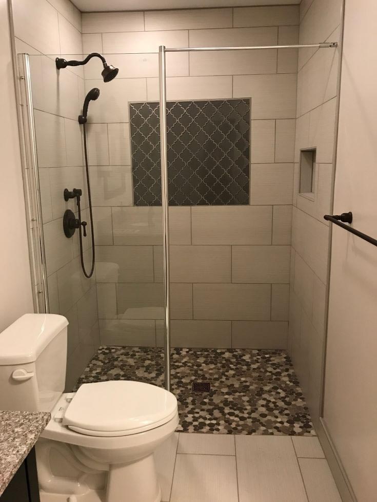 Solution 6 option 2 alcove shower wet room | Innovate Building Solutions | bathroom low profile base | Tile shower base