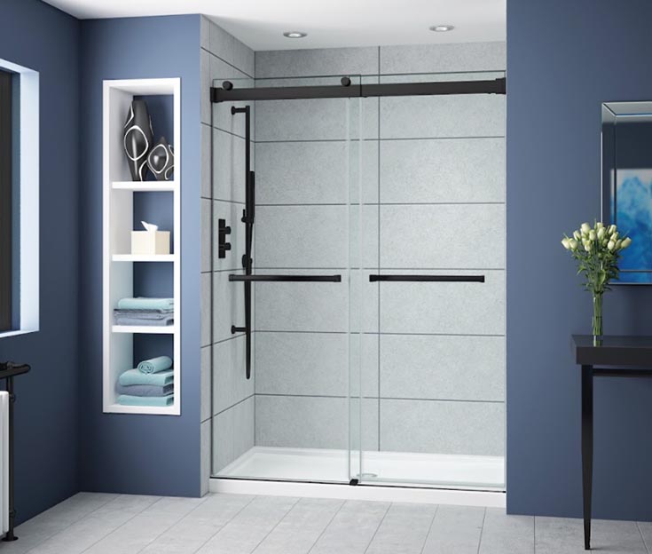Whats not 7 matte black bypass shower door | Innovate Building Solutions | Shower Design Ideas | Bathroom Remodeling Glass Doors