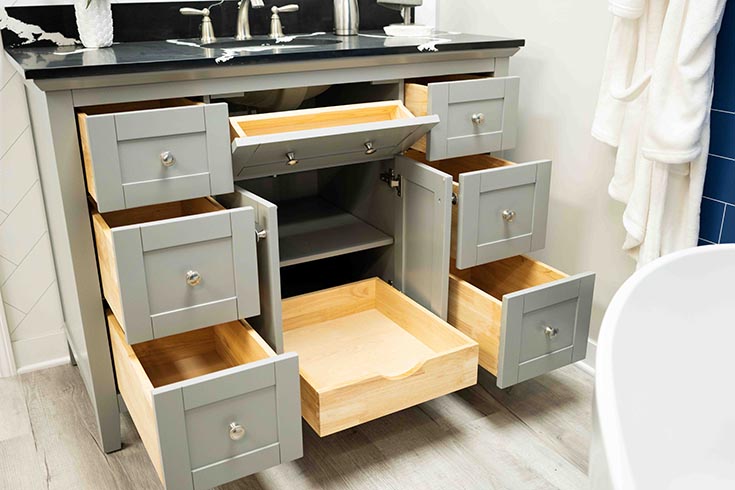 Feature 7 idea 2 slide out bath vanity drawers | Innovate Building Solutions | Vanity Tops | Design Vanity Ideas | Cleveland Vanities