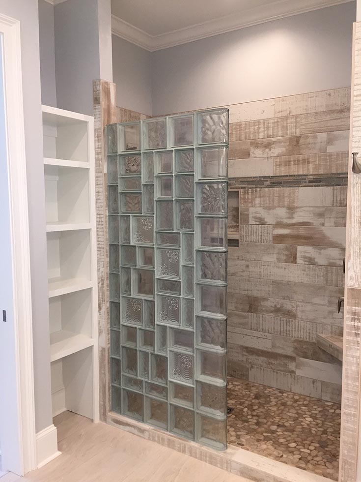 Part 2 alternative 5 shower pan with curb glass block wall | Innovate Building Solutions | Glass Block Shower Wall | curb shower design | Bathroom remodeling