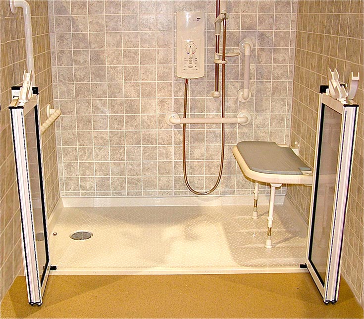 Problem 8 caregiver doors to not get wet | innovate building solutions | bathroom remodeling ideas | half glass shower doors 