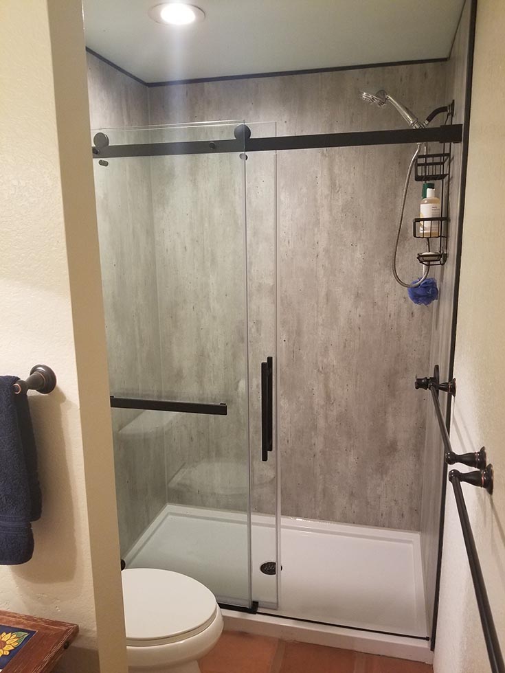 Pro 6 tub to shower conversion cracked cement wall panels | Innovate Building Solutions | Cleveland Remodeling | Cleveland Design and remodel | Bathroom Design Ideas