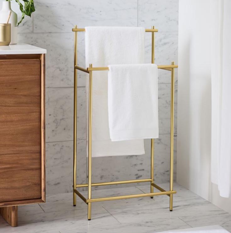 Question 10 towel stand in brushed brass credit www.WestElm.com | Innovate Building Solutions | Towel Rack Shower accessories | bathroom remodel