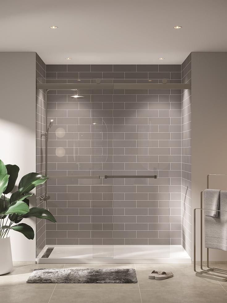 Tile pattern 2 aberdeen brick 12 x 4 shower wall panels | Innovate Building Solutions | bathroom design ideas | Subway tile | Grey aberdeen brick shower design | Design ideas for 2024