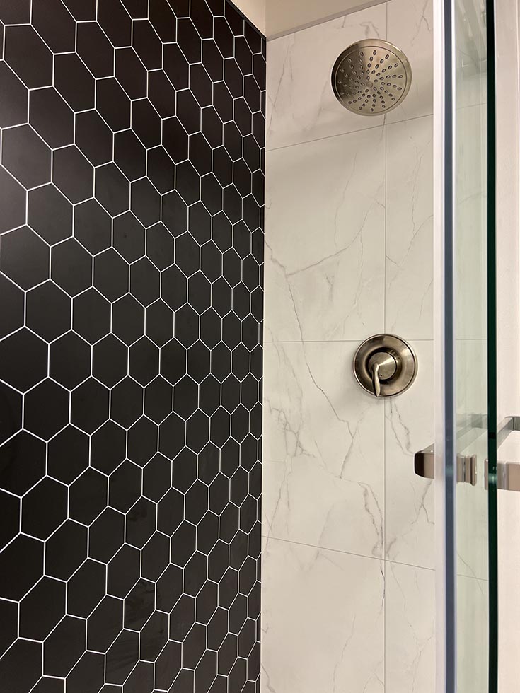 Question 4 thick black hexagon shower surround panels | Innovate Building Solutions | Bathroom Remodeling | DIY Shower Wall Panels | Bathroom Remodeling 
