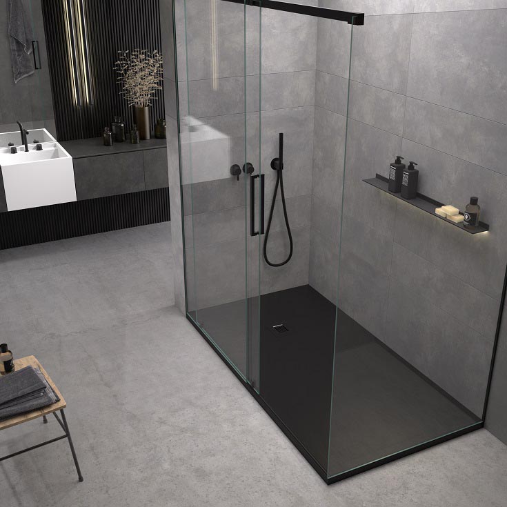 Question 6 matte black stone low profile shower base | Innovate Building Solutions | Matte Black Base | Shower Design Ideas | Low Profile shower pan