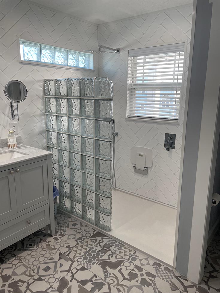 Disadvantage 2 number 3 45 degree white herringbone panels | bathroom remodel | innovate building solutions | cleveland, ohio bathroom remodel
