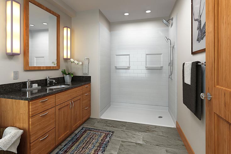 Reason 7 good idea - ramped barrier free shower pan | Innovate Building Solutions | Cleveland Bathroom Remodel | Shower Design Ideas | Barrier Free Shower Pan | roll in shower
