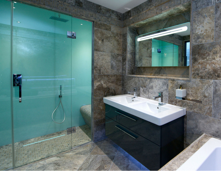 Section 2 high gloss acrylic shower panels look like glass, Innovate Building Solutions, Cleveland Ohio Bathroom Renovations, Modern Bathroom Showers, Glass Shower Doors, Acrylic Bathroom Walls