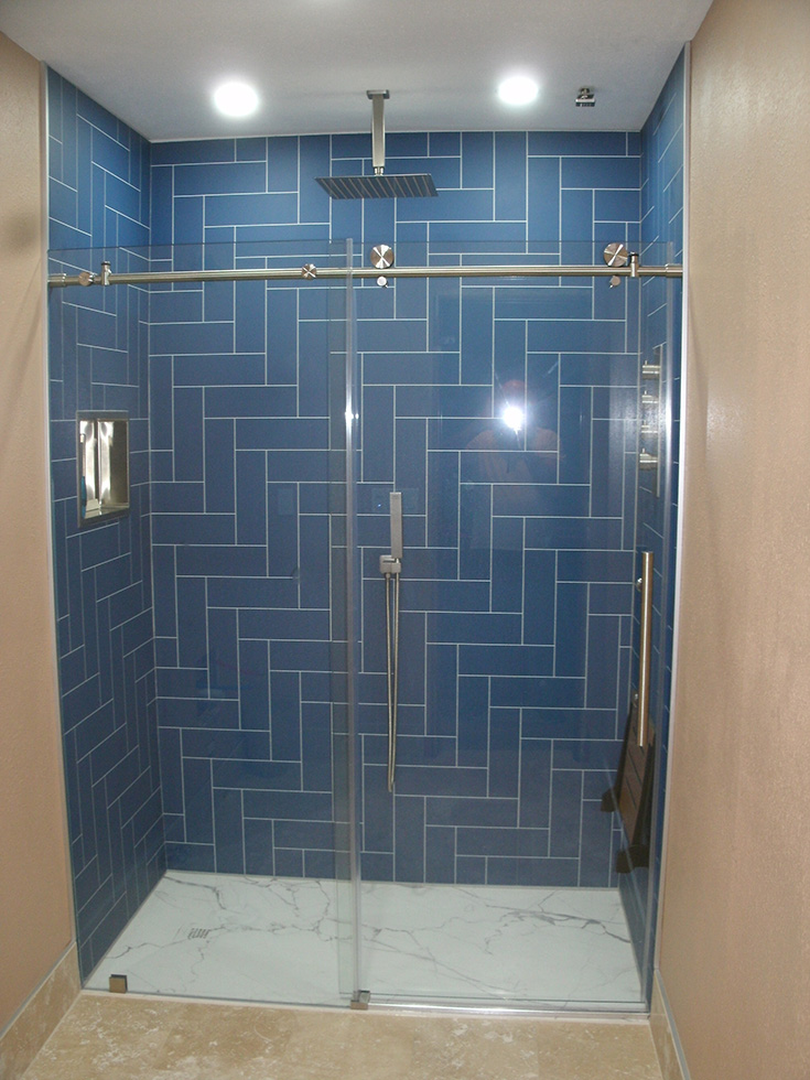 Pro 4 complete shower kit with blue herringbone wall panels - Innovate Building Solutions, Decorative Wall Panels, Bathroom Interior Design, Modern Shower Concepts, Alternatives To Tile