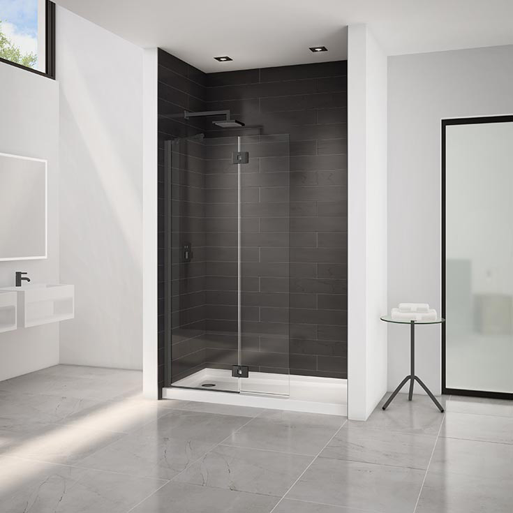 Tip 9 pivoting shower screen matte black finish - Innovate Building Solutions, Cleveland Ohio Walk In Showers, Glass Shower Doors, Walk In Shower Designs, Custom Bathroom Shower