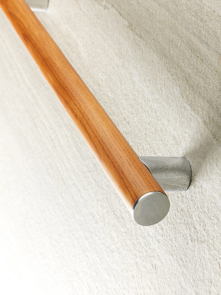 FAQ 3 luxury grab bar made of wood - Innovate Building Solutions, Beautiful Bathroom Accessories, Stylish Shower Design, Accessible Bathroom Showers, Shower Accessory Options