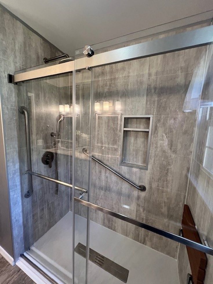FAQ 5 priority 1 vertical grab bar shower credit Anew Bath Con - Innovate Building Solutions, Walk In Shower Access, Bathroom Shower Design, Bathroom Improvement Projects, Shower Accessories and Storage