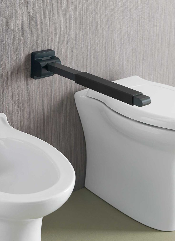 FAQ 5 priority 3 fold down matte black grab bar by a toilet - Innovate Building Solutions, Bathroom Improvement Ideas, Custom Bathroom Design, Dream Accessible Bathroom, Age In Place Accessories