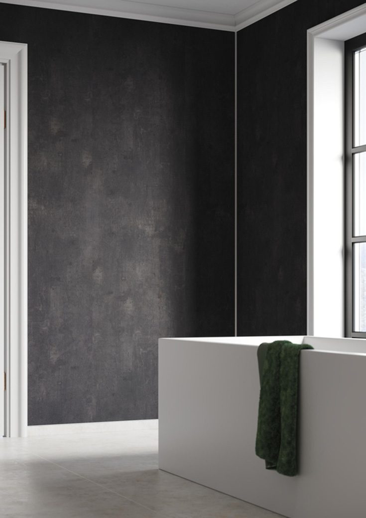 Reason 4 charcoal pattern laminate shower wall panels - Innovate Building Solutions, Cleveland Ohio Modern Bathrooms, Bathroom Shower Design Concepts, Modern Bathroom Showers, Dream Bathroom Concepts