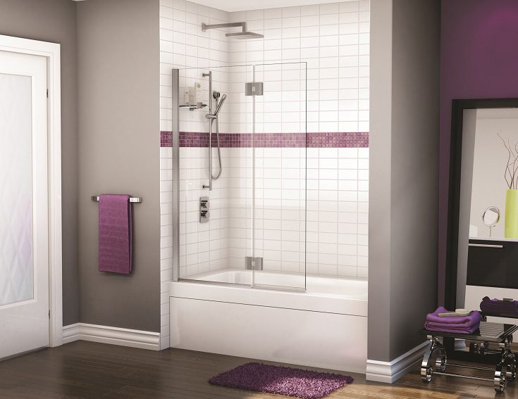 Step 5 tub screen with a fixed and pivoting tub door - Innovate Building Solutions, Walk In Tub Design, Glass Bath Doors, Modern Bathroom Renovations, Bathtub Conversion Options