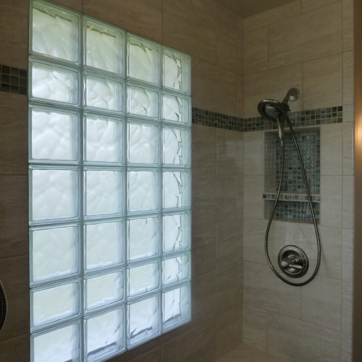 Feature 6 high privacy glass block bathroom window - Innovate Building Solutions, Glass Block Shower Window, Walk In Shower Designs, Bathroom Shower Renovations, DIY Age In Place Shower