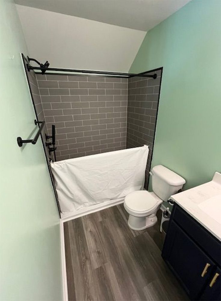 Feature 9 caregiver screen with aberdeen brick laminate shower panels - Innovate Building Solutions, Age In Place Designs, Custom Safer Showers, Bathroom Shower Access, Shower Renovation Kits