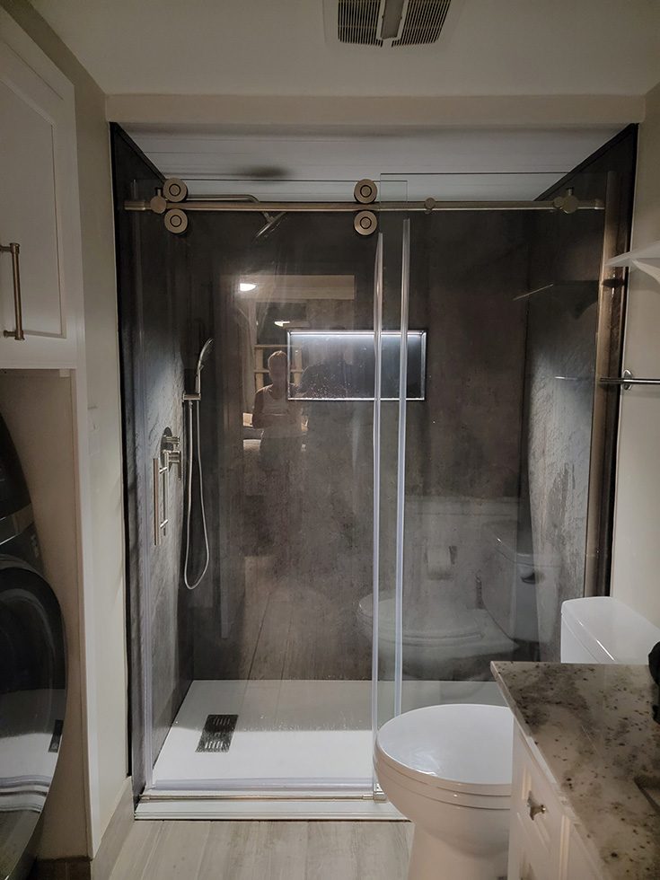 Problem 12 charcoal gray wall panels walk in shower - Innovate Building Solutions, Cleveland Ohio Custom Walk In Shower, Walk In Shower Designs, Modern Shower Design Options, Custom Shower Wall Panels
