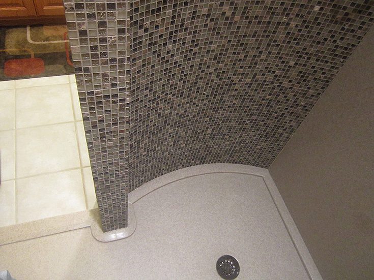 Feature 2 custom curved shower pan with a curved framed wall - Innovate Building Solutions, Cleveland Ohio Custom Showers, Modern Bathroom Shower Design, DIY Bathroom Shower Renovations, Custom DIY Shower Products