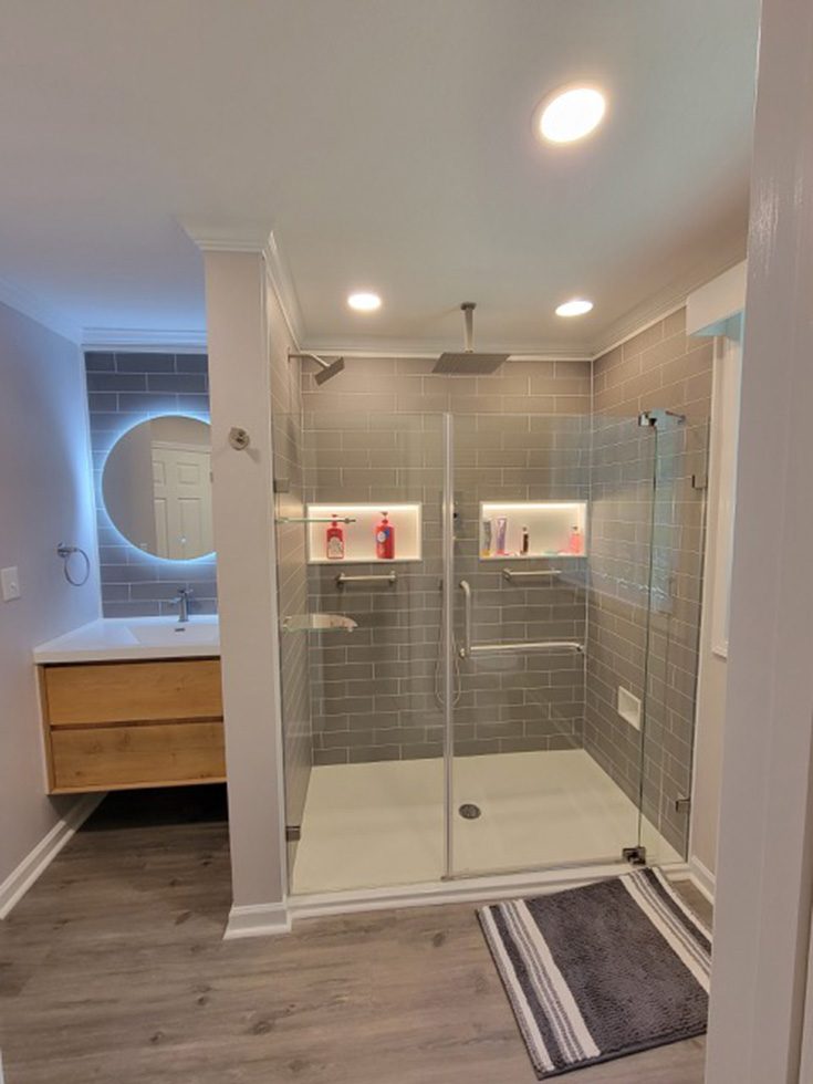 Idea 2 wall panels behind a vanity Honey Do Home - Innovate Building Solutions, Cleveland Ohio Custom Bathroom, DIY Bathroom Shower Ideas, Walk In Shower Designs, Modern Shower Wall Panels