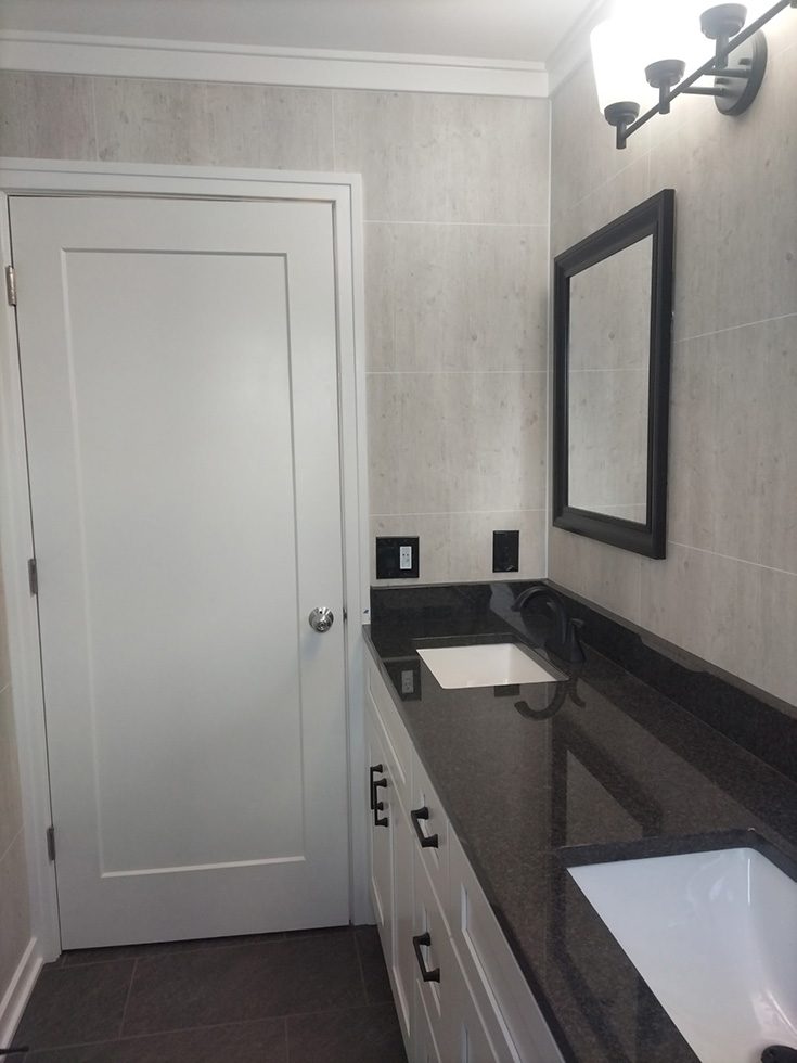 Idea 7 bathroom wall panels behind a vanity J & A Designs - Innovate Building Solutions, Custom Bathroom Shower Ideas, Shower Wall Panel Designing, Beautiful Custom Bathrooms, DIY Bathroom Projects