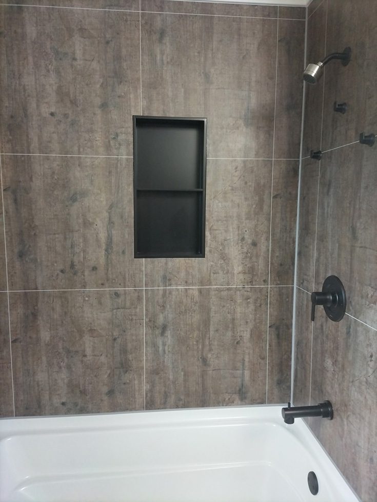 Reason 4 textured rough wood Fibo tub surround panels - Innovate Building Solutions, Tub Surround Panels, Bathroom Renovation Projects, Luxury Bathtub Designs, Bathroom Shower Remodeling Projects