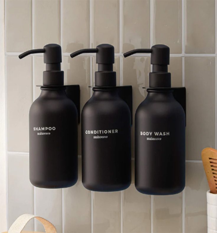 Accessory 12 soap shampoo dispensers credit maisonovo.com - Innovate Building Solutions, Bathroom Accessory Options, Modern Shower Needs, Luxury Bathroom Designs, DIY Bathroom Essentials