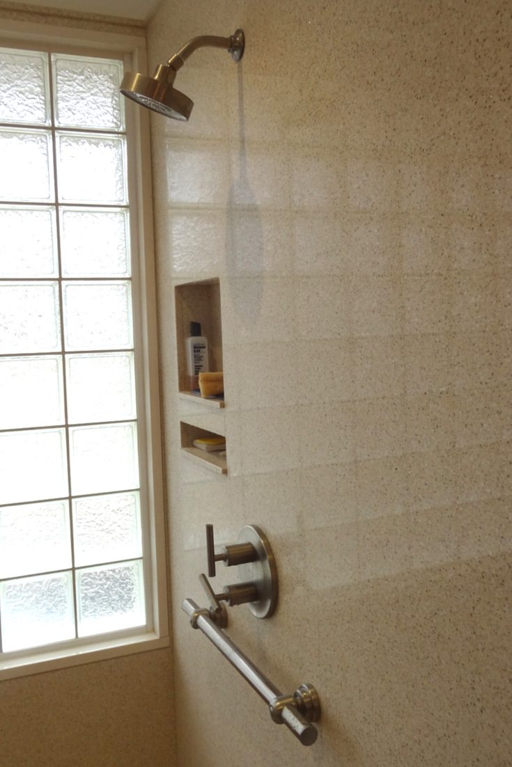 Avoid 2 niche high on wall for a tall person - Innovate Building Solutions, Modern Bathroom Shower Designs, Custom Shower Storage Spaces, Walk In Shower Accessories, Shower Niche Places