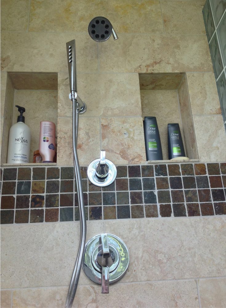 Avoid 7 tile niche same color as tile shower walls - Innovate Building Solutions, Custom Shower Storages, Walk In Shower Niches, DIY Bathroom Shower Design, Modern Shower Design Ideas