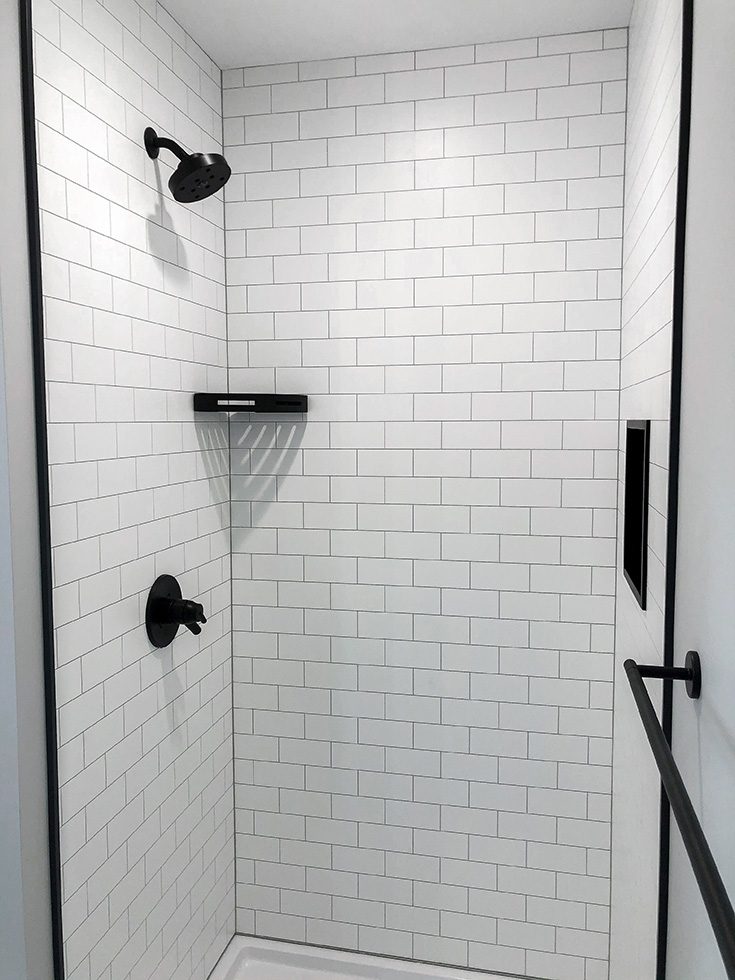 Section 2 con 1 point 1 white subway running bond shower panels - Innovate Building Solutions, Luxury Walk In Shower, DIY Bathroom Shower Projects, Custom Shower Designs, Beautiful Bathroom Renovations