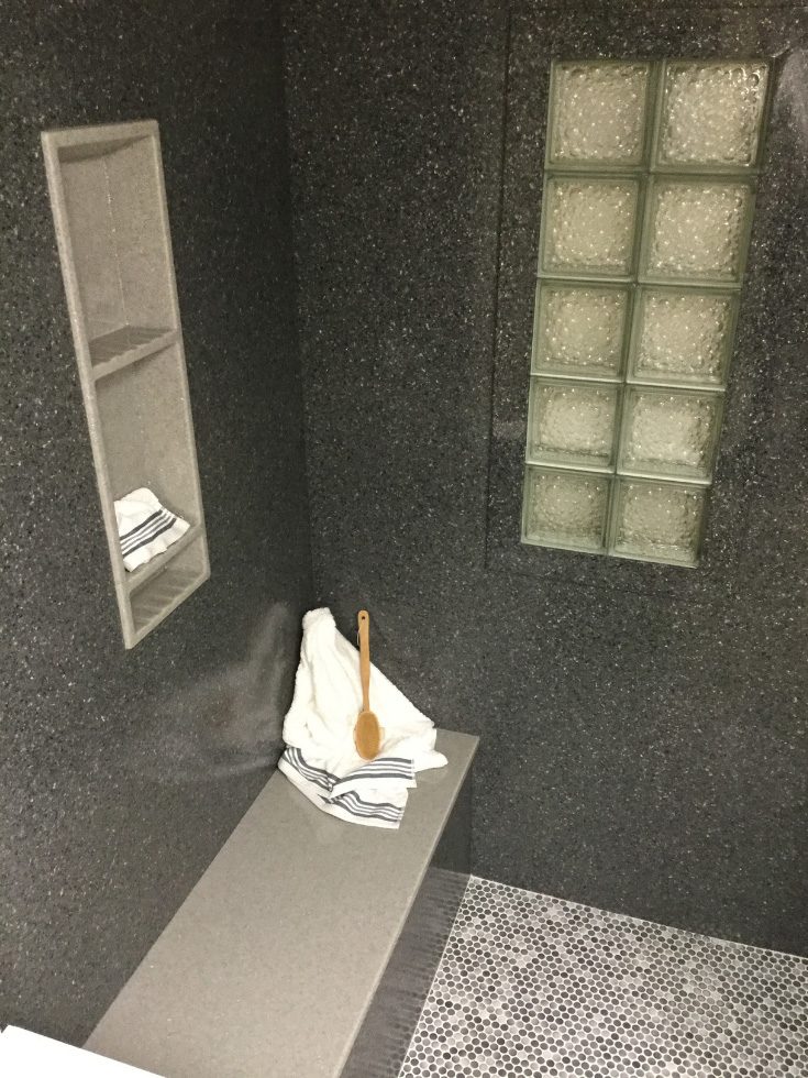 Section 3 pro 4 cultured granite shower wall panels glass block window - Innovate Building Solutions, Modern Bathroom Remodels, Glass Block Shower Window, Custom Bathroom Shower Designs, Walk In Shower Concepts