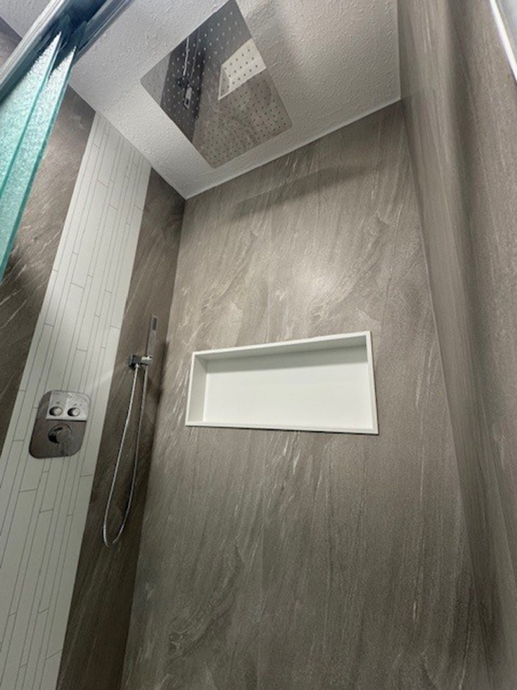 Reason 10 white horizontal recessed niche graystone shower wall panels - Innovate Building Solutions, Cleveland Ohio Shower Renovations, Walk In Shower Storages, Bathroom Shower Remodeling, DIY Walk In Shower Designs