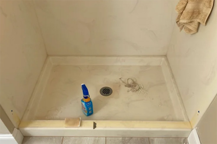 Reason 3 yellow fiberglass shower pan and wall surrounds - Innovate Building Solutions, Custom Bathroom Shower Remodels, Ugly Shower Improvements, DIY Bathroom Showers, Shower Replacement Kit Options