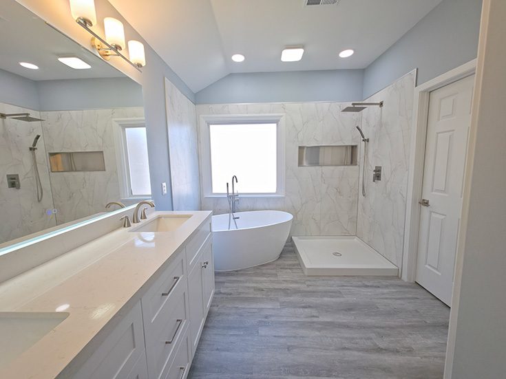 Worry 5 bianco marble shower wall surround panels - Innovate Building Solutions, Cleveland Ohio Shower Designs, Tile Alternative Options, Bathroom Shower Renovations, Luxury Bathroom Showers
