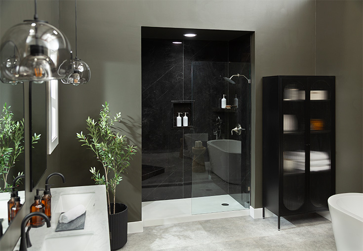 Tip 1 Nero Marquina affordable shower wall panels - Innovate Building Solutions, Tall Shower Remodeling Products, Custom DIY Bathroom Showers, Shower Wall Panel Options, Budget Luxury Showers