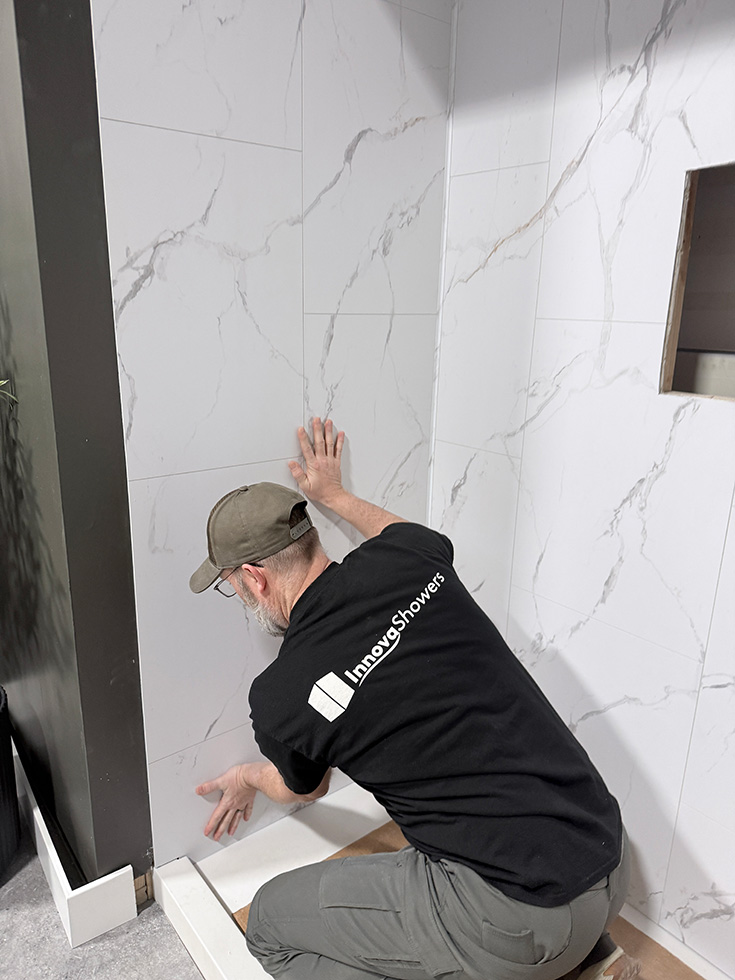 Tip 1 installing InnovaShower rigid PVC shower wall panels - Innovate Building Solutions, Shower Wall Panel Options, Custom DIY Bathroom Showers, Beautiful Shower Remodels, Modern Home Bathrooms