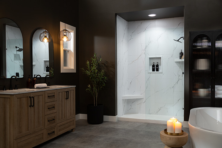 Tip 8 realistic PVC white carrara shower wall panels - Innovate Building Solutions, Affordable Remodeling Products, Luxury Shower Wall Panels, Beautiful Bathroom Shower Remodels, Walk In Shower Designs